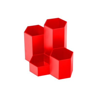 Suport instrumente de scris 4 compartimente hexagonale, Ecada, rosu