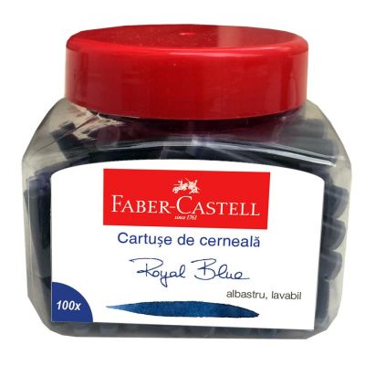 Patroane cerneala mici, albastre, 100Buc/Borcan, Faber-Castell
