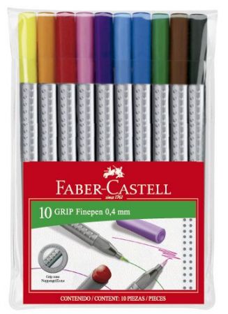 Liner 0.4mm, 10culori/set, Grip Faber-Castell