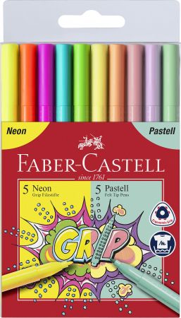 Carioci 10 culori/set, Pastel Si Neon Grip Faber-Castell