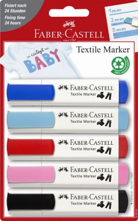 Blister 5 Markere Textile Rosu-Albastru Faber-Castell