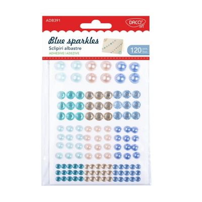 Perle plastic, autoadeziv, 120buc/set, Sclipiri albastre, Daco