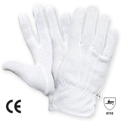 Manusi de protectie din tricot BASIC cu aplicatii PVC punctiforme albe in palma si pe degete.