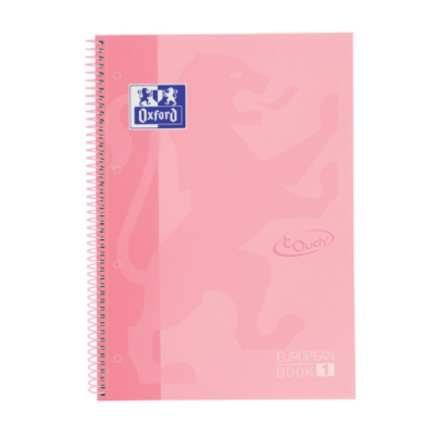 Caiet cu spira A4+, 80 file, dictando, hardcover, Scribzee, Oxford Europeanbook 1, roz pastel
