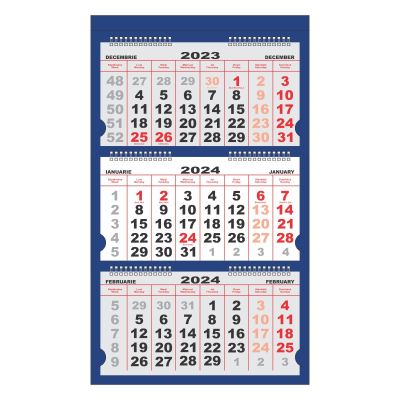 Calendar de perete Triptic Premium, 12 file, albastru