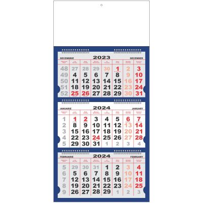 Calendar de perete Triptic Premium, 12 file, albastru, cu cap alb
