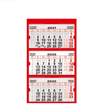 Calendar de perete Triptic Premium, 12 file, rosu, nepersonalizat