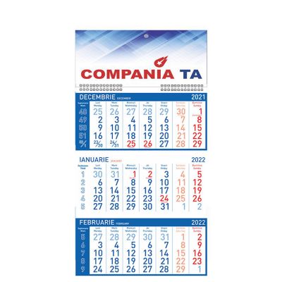 Calendar de perete triptic Standard, 12 file, albastru