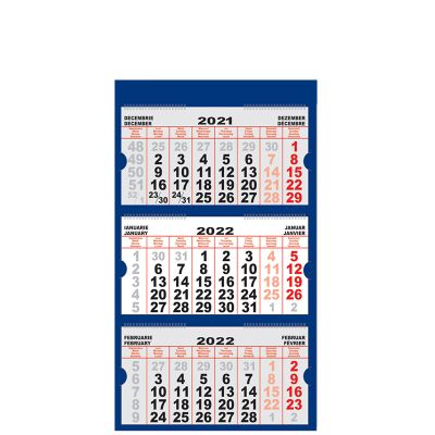 Calendar de perete Triptic Premium, 12 file, albastru, nepersonalizat