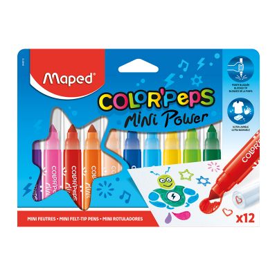 Carioci, 12 culori/set, Color'Peps Mini Power cu stampila, Maped