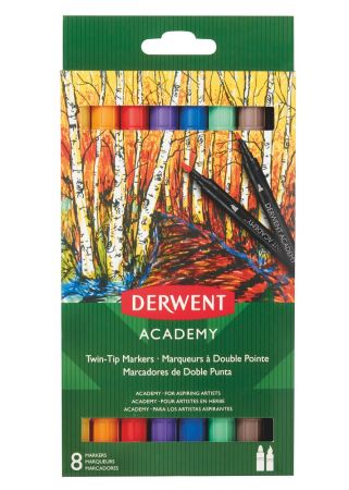 Carioci, 8culori/set, varf tip pensula si ascutit, diverse culori/set, Derwent Academy