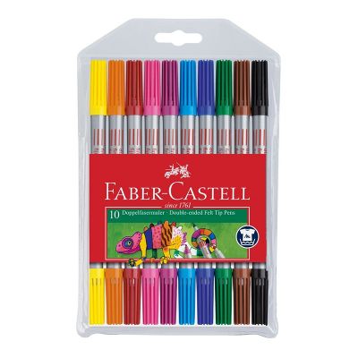 Carioci cu 2 varfuri (2mm-4mm), 10 culori/set, lavabile, Faber-Castell 