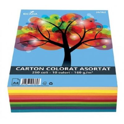 Carton color MIX A4 160g/mp, 250coli/top, 10culori pale, ECADA