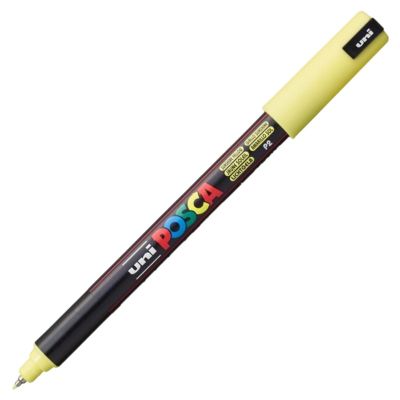 Marker cu vopsea 0.7mm, varf fin, metalic, Uni Posca PC-1MR, galben fluorescent