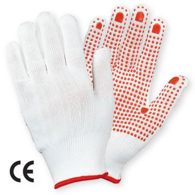 Manusi de protectie din tricot CORLA cu aplicatii punctiforme PVC rosii