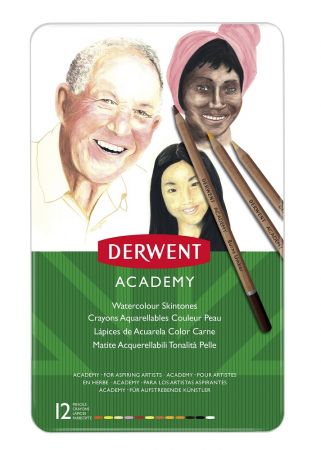 Creioane acuarela, 12buc/set, tonurile pielii, diverse culori, Derwent Academy