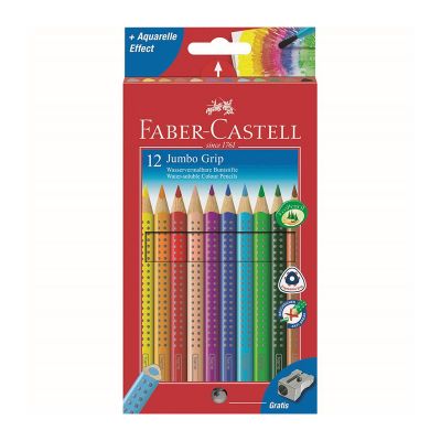 Creioane color Jumbo Grip, 12culori, ascutitoare inclusa, Faber-Castell