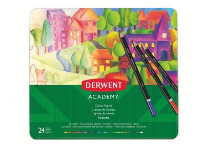 Creioane colorate, 24culori/set, cutie metalica, Derwent Academy