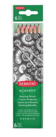 Creioane Grafit, 6buc/set, 2H-3B, negru, Derwent Academy