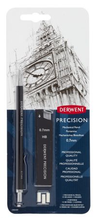 Creion mecanic metalic, 0.7mm HB, rezerve mine si radiere incluse, negru, Derwent Professional