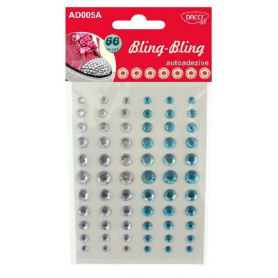 Diamante, plastic autoadeziv, 66 buc/set, Bling-Bling, Daco, albastru