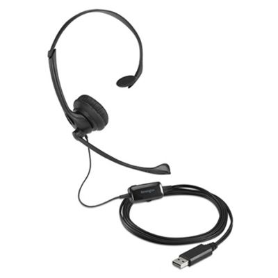 Casti cu microfon si anulare sunet inclus, control volum, conexiune cablu USB-A 1.8 m, negru, Kensington