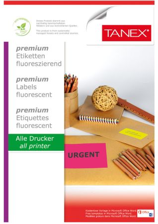 Etichete autoadezive color, 24/A4, 64x34mm, 25coli/top, Tanex, galben 