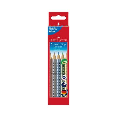 Creioane colorate, 5culori/set, culori metalizate, Jumbo Grip Faber-Castell
