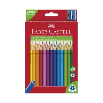 Creioane colorate eco, 30culori/set  + ascutitoare, Jumbo Faber-Castell