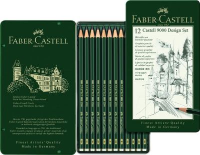 Set 12 buc creioane grafit Castell 9000 Faber-Castell - design