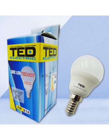Bec led balon mic 7W, E14 P45, 6400K, 530lm, lumina rece (TED307R)