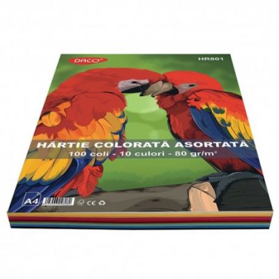 Hartie color MIX A4, 80g/mp, 100coli/set, 10culori, Daco