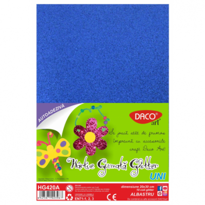 Hartie gumata autoadeziva, glitter albastru, 20x30cm 10 coli/set, Daco