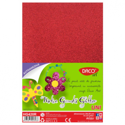 Hartie gumata autoadeziva, glitter rosu, 20x30cm 10 coli/set, Daco