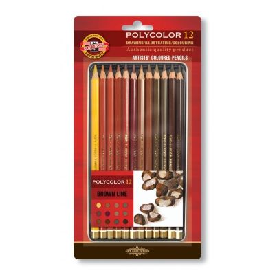 Creioane color, nuante maro, 12culori, Polycolor Koh-I-Noor