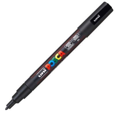 Marker cu vopsea 0.9-1.3mm, varf rotund, Uni Posca PC-3M, negru