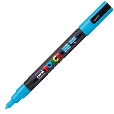 Marker cu vopsea 0.9-1.3mm, varf rotund, Uni Posca PC-3M, albastru deschis