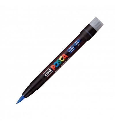 Marker cu vopsea 1 mm, varf tip pensula, Uni Posca Brush PCF-350, albastru