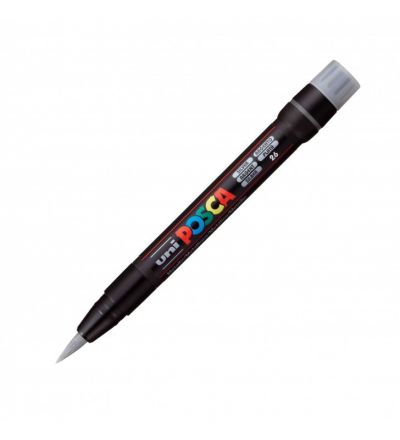 Marker cu vopsea 1 mm, varf tip pensula, Uni Posca Brush PCF-350, argintiu