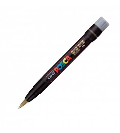Marker cu vopsea 1 mm, varf tip pensula, Uni Posca Brush PCF-350, auriu