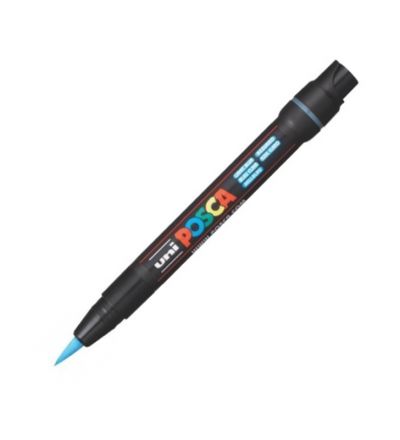 Marker cu vopsea 1 mm, varf tip pensula, Uni Posca Brush PCF-350, albastru deschis