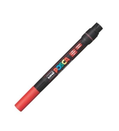 Marker cu vopsea 1 mm, varf tip pensula, Uni Posca Brush PCF-350, rosu