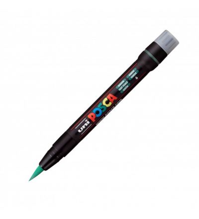Marker cu vopsea 1 mm, varf tip pensula, Uni Posca Brush PCF-350, verde