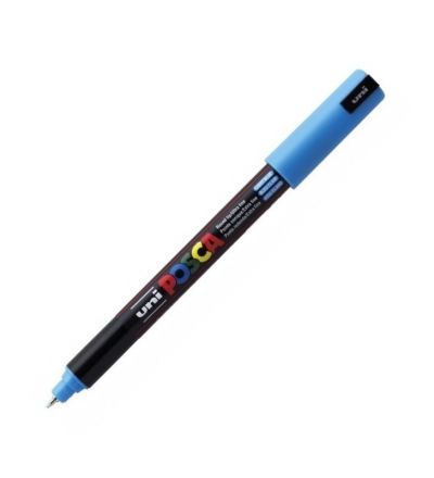 Marker cu vopsea 0.7mm, varf fin, metalic, Uni Posca PC-1MR, albastru deschis