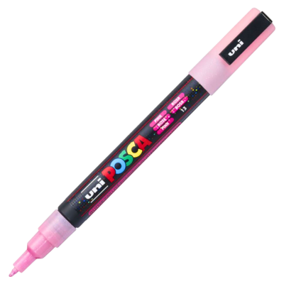 Marker cu vopsea 0.9 - 1.3mm, varf rotund, cu sclipici, Uni Posca PC-3ML, roz