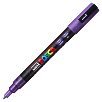 Marker cu vopsea 0.9 - 1.3mm, varf rotund, cu sclipici, Uni Posca PC-3ML, violet