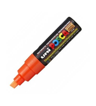 Marker cu vopsea 8mm, varf tesit, Uni Posca PC-8K, portocaliu fluorescent