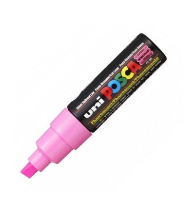 Marker cu vopsea 8mm, varf tesit, Uni Posca PC-8K, roz fluorescent