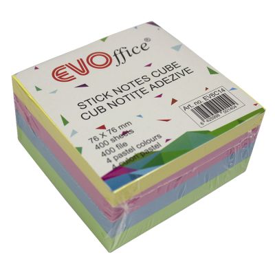 Notes autoadeziv, 76x76 mm, 400file, 4 culori pastel