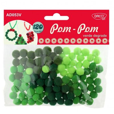 Pom-Pom, material textil, 120buc/set, Daco, verde